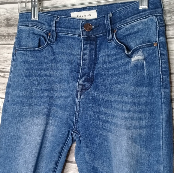 PacSun Jeggings High Rise Ankle Super Power Stretch Distressed Raw Hem Sz 24 - Picture 3 of 9